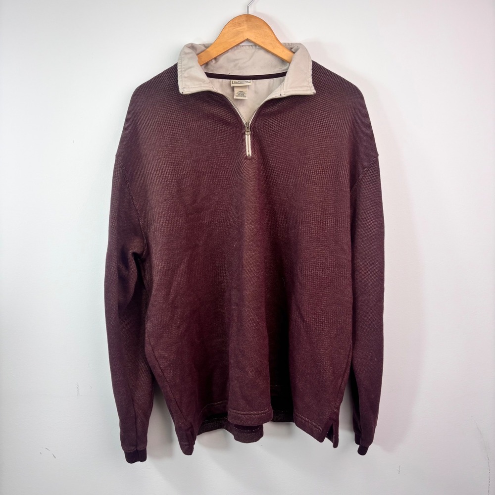 L.L.Bean Quarter Zip Pullover Burgundy Cotton Blend Mens XL Oversized Outdoor